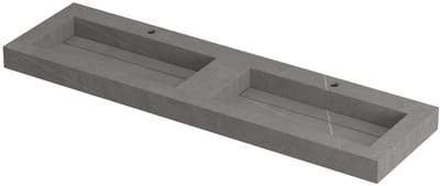 INK Pitch Wastafel Keramische Slab Bak Dubbel met Drain en Front en Side Skirts 2 Kraangaten - 1600x450x90 mm - Armani Grey Mat