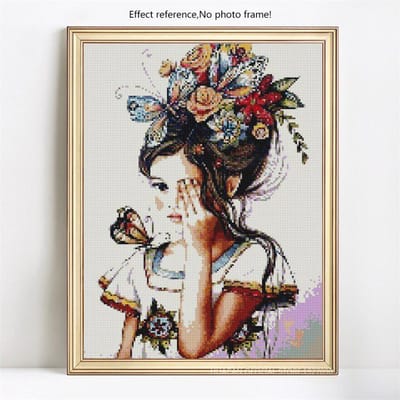 Broderie Diamant Plein Affichage Fille et Fleur Peinture Diamant DIY 5D 20X30CM black