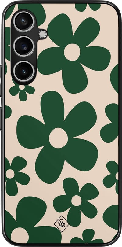 Casimoda® hoesje - Geschikt voor Samsung Galaxy S23 FE - Retro Flowers Groen - Zwart TPU Backcover - Bloemen - Groen