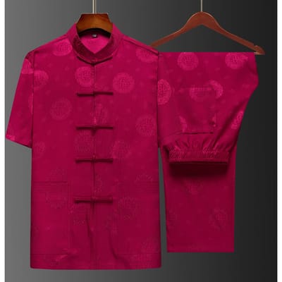 Costume Tang à manches courtes pour homme, costume de père de style chinois, costume d'été, costume de grand-père chinois pour homme 190 black
