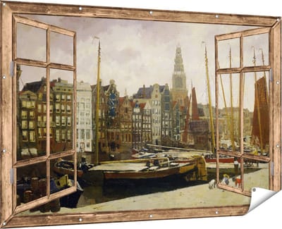 Gards Tuinposter Doorkijk Het Damrak in Amsterdam - George Hendrik Breitner - 180x120 cm - Tuindoek - Tuindecoratie - Wanddecoratie buiten - Tuinschilderij