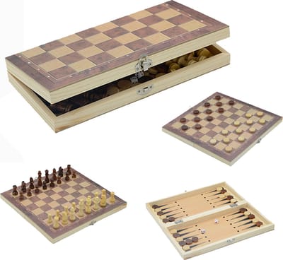 Schaakset 3 in 1 - Dambord - Backgommen - Schaakbord met stukken - Schaakspel - Schaakpakket - Dambordspel - Dammen - Damspel - Backgammonspel - Backgammon - Tavla - Tawle - Trictrac - Narde - Acey-deucey