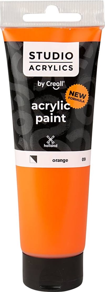 Acrylverf – Blauwe Verf – Acrylaatverf – Acrylic paint – Hobbyverf – Knutselen en Verven – Sneldrogend – Oranje Orange (#09) – Dekkend – Creall Studio – 120 ml
