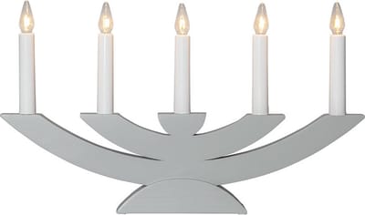 Star Trading 'Navida' kaarsenboog van dennenhout, 7-vlammig, E10-lamp, lichtgrijs, H 30 cm, B 60 cm