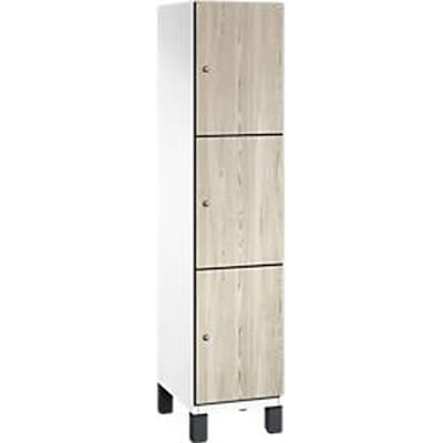 C+P Cambio lockerkast, 1 vak, 3 vakken, op poten, B 400 x D 525 x H 1980 mm, verkeerswit / essenhout decor