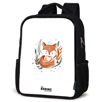 NoBoringSuitcases.com® - Rugzak zwart - Schooltas jongen & meisje - Waterverf - Vos - Illustratie - Bladeren - Rugtas voor school - Boekentas kind - Schoolrugzak - Kinderrugzak