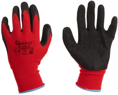 GEKO Werkhandschoenen - Katoen met latexcoating - Maat 11 - Rood/Zwart - EN388 2131 - 12 stuks