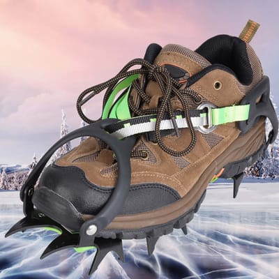 1 Paar 14 Tanden IJsklemmen Antislip Schoengrips Spikes Schoenplaatjes voor Buiten Sneeuw Wandelen Klimmen black