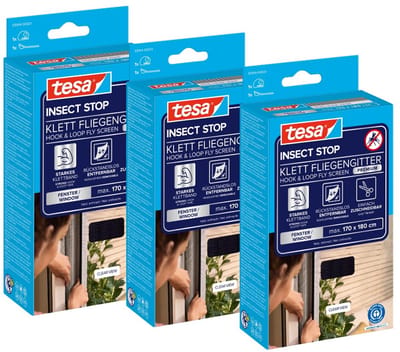 tesa INSECT STOP H&L Fly Screen Premium for Windows - hor met sterke klittenband, verwijderbaar zonder resten, op maat snijden - 3x 170 x 180 cm - antraciet (transparant)