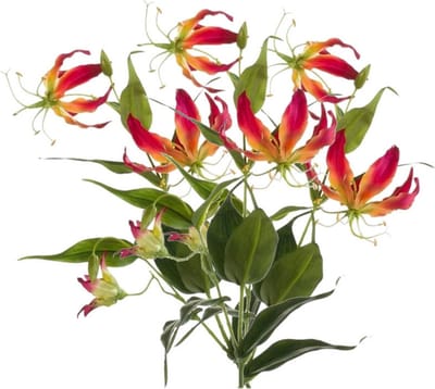 Bellatio flowers & plants Kunstbloem - 2x - gloriosa klimlelie - 75 cm - geel/rood - Klimlelies - Kunstbloemen boeketten maken