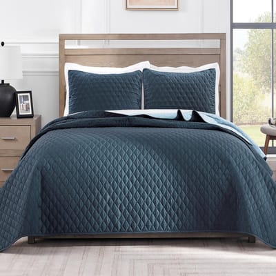 Bedsprei - Oversprei 240x260 cm met 2 Kussenslopen 50x90 cm, Omkeerbaar, Licht en Zacht, voor Alle Seizoenen, Marineblauw