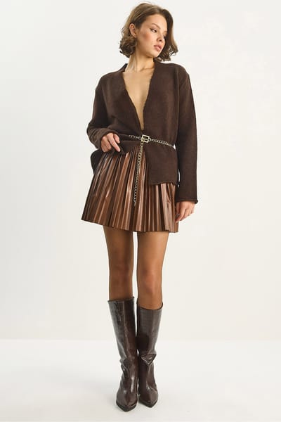 Faux leren geplooide minirok