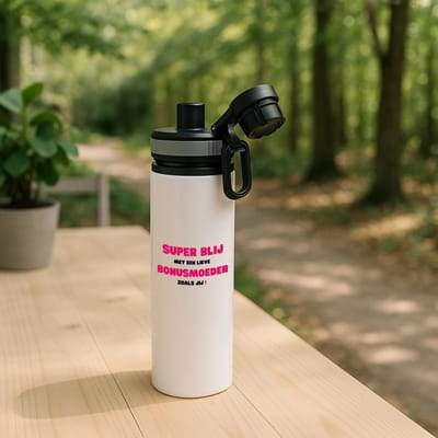 Hacebo® - super blij met een lieve bonusmoeder zoals jij waterfles met draaidop grijs - Mama - de liefste bonusmoeder - Moeder cadeautjes - moederdag - verjaardag - geschenk - kado - water fles - 850ML