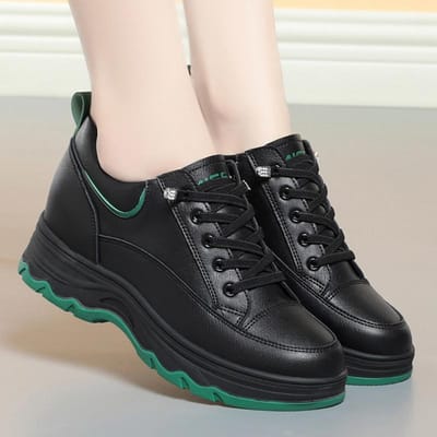 Comfortabele Zachte Leren Hardloopsneakers Nieuw Lente Herfst Mode voor Middelbare Leeftijd Oudere Dames Chunky Casual Vrouwen Moederschoenen 40 black