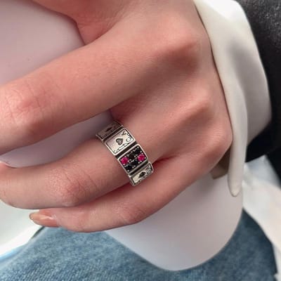 Foxanry Vintage Punk Koppels Ringen Bedel Vrouwen Meisje Zomer Nieuw Creatief Speelkaart Zirconia Ring Verjaardagsfeest Sieraden Cadeaus resizable brown