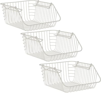 Excellent Houseware opberg/opruim mandjes - 3x - stapelbaar - wit - 29 x 27 x 14 cm - Opbergmanden