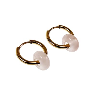 ∅16mm Oorringen met Agaatwitte Stenen - Verguld Stalen - Dames Oorbellen met Donut Hangers