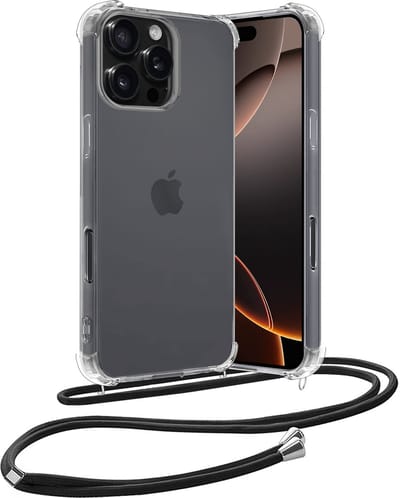 Hoes - Geschikt voor Apple iPhone 16 Pro - Met Koord - Shock Proof - Siliconen Case - Back Cover - Telefoonkoord - Telefoon Hoesje Shockproof - Telefoonketting - Transparant