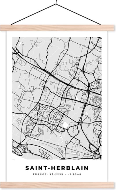 Posterhanger incl. Poster 40x60 cm - Schoolplaat - Stadskaart - Frankrijk - Kaart - Saint-Herblain - Plattegrond - Textielposter - Blanke latten - Stadskaart