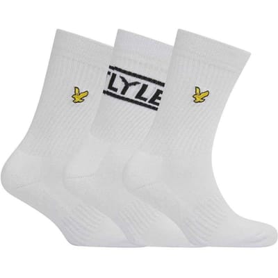 Lyle & Scott Heren Belettering Crew Sokken (Set van 3) (Wit)
