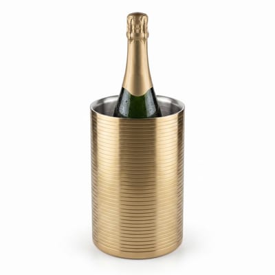 Lomera Wijnkoeler - Champagnekoeler - Flessenkoeler - Dubbelwandig - IJsemmer - Drankkoeler - Champagne Emmer - Goud - Koelemmer - Wijnfles Koeler - Gestreept - Bar Accessoire - Tafelaccessoire - Drank Emmer - Cava Koeler - Prosecco