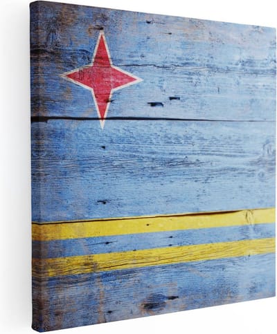 Artaza Canvas Schilderij Vlag Aruba - 30x30 cm - Klein - Muurdecoratie Vintage Hout - Wanddecoratie Woonkamer - Kamer Accessoires