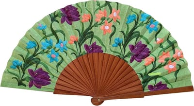 Handgemaakte Spaanse Waaiers - Hout & Katoen - 23 cm - Inclusief Jute Etui - Elegant Zomer Accessoire
