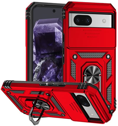 Coverup Hoesje - Geschikt voor Google Pixel 8a Hoesje - Coverup Armor Ring Kickstand Back Cover met Camera Shield - Rood