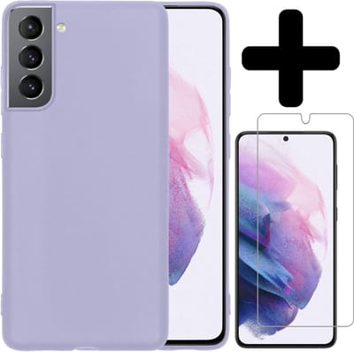 Hoesje - Met Screenprotector - Geschikt voor Samsung Galaxy S21 - Sterk & Shockproof - Back Cover - Siliconen Case - Telefoon Hoes - Telefoonhoesjes - Lila