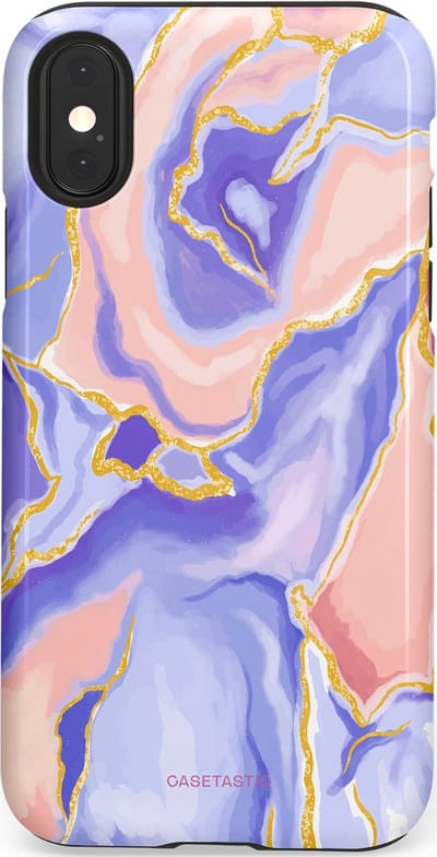 Casetastic hoesje geschikt voor Apple iPhone X / Apple iPhone XS - Dubbellaagse bescherming - Riviergloed - Fashion Case - Lavendel Lichtgrijs Zand Lichtroze