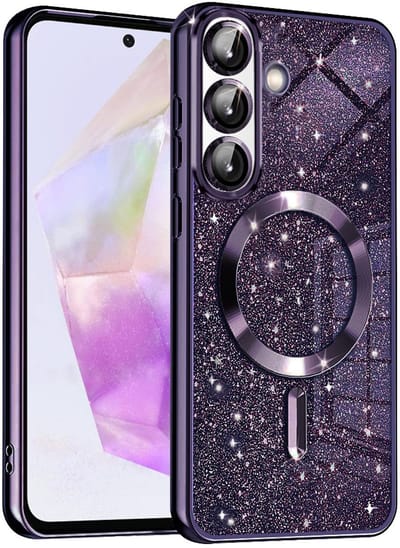 Hoesje geschikt voor Samsung Galaxy A36/A56 - Techsuit Luxury Glitter Back Cover - Geschikt voor MagSafe - Donkerpaars