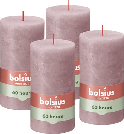 Bolsius - Rustieke Kaars - 4 Stuks - Oud Roze - 13cm
