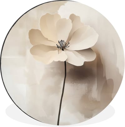 WallCircle - Wandcirkel - Muurcirkel - Bloem - Beige - Verf - Schaduw - Aluminium - Dibond - 30x30 cm - Binnen en Buiten