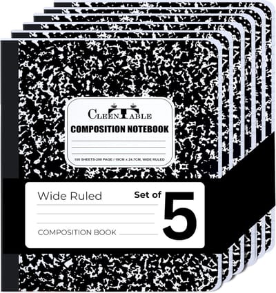 Compositie Notitieboek - School Schriften - Studie en Werk - Marmeren Hoezen - 9-3/4 x 7-1/2 - Zwart