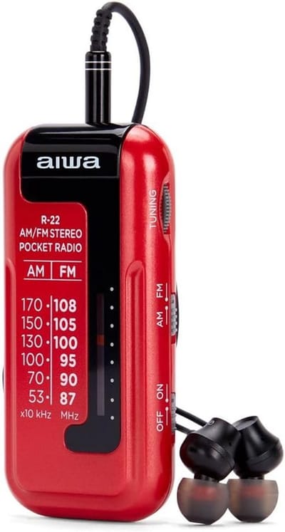 Draagbare FM-radio met AM/FM-tuner en 3,5 mm jackstekker in Rood