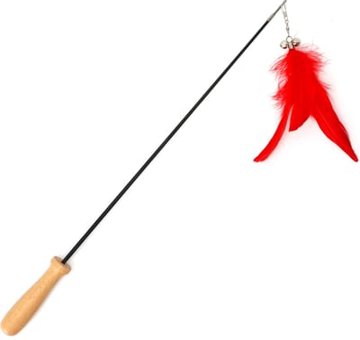 Nobleza Speelhengel voor Katten - Uitschuifbare Kattenhengel met Veren en Belletje - Rood