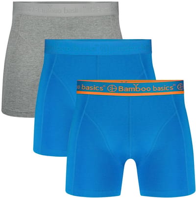 Bamboo Basics Heren Bamboe Boxershorts Rico (3-pack) - Grey Melange, Lichtblauw Ton Sur Ton & Lichtblauw met Oranje in band - Ondergoed Heren - Boxershort Heren Lange pijp - Maat S