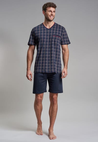 Gotzburg heren shortama - blauw met rood en wit geruit