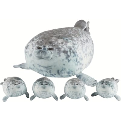 40cm Pluche Blob Zeehond Kussen Moeder Met Vier Kinderen Zeehond Dik 3D Nieuwigheid Zeeleeuw Pop Knuffel Kussen Cadeaus Voor Kinderen Meisjes gray