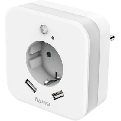 Hama Nachtlampje - met stopcontact - met schemer en beweging sensor - 2x USB-A - Wit