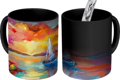 Magische Mok - Foto op Warmte Mokken - Koffiemok - Schilderij - Olieverf - Boot - Kleuren - Magic Mok - Beker - 350 ML - Theemok