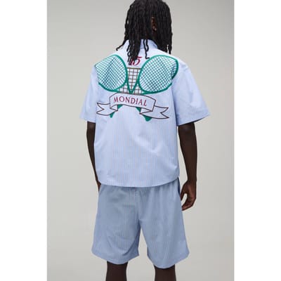 Tennis Geborduurd Gestreept Regular Fit Shirt & Short Set | Blue | Size XS
