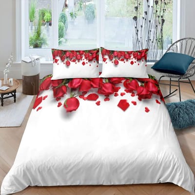 Rode Roos Dekbedovertrek Set Roos Bloemenprint Beddengoed Set Romantische Frisse Stijl King Size Dekbedovertrek met Kussenslopen voor Geliefden 228x228cm 3pcs