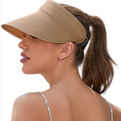 Oneay Natuurlijke raffia strohoed voor dames – Lichte zonne- en strandhoed – Kaki