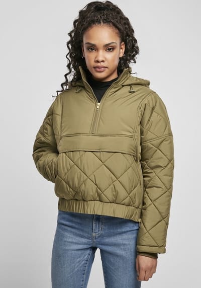 Urban Classics - Oversized Diamond Quilted Pullover Jas - L - Groen