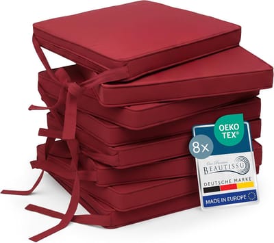 Beautissu Loft SK – Set van 8 Zitkussen Zand 45x40 cm – Stoelkussen met Lint
