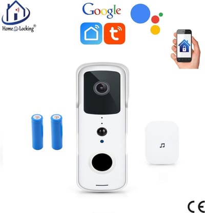 WIFI deur intercom/videofoon 2.0MP met 2 oplaadbare batterijen en een binnen ontvanger en kan werken met spraakgestuurde apps. T-2051BB.
