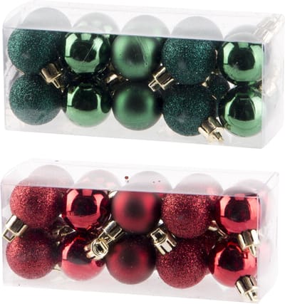 Kleine kunststof kerstballen 40x stuks - 3 cm - donkerrood en groen