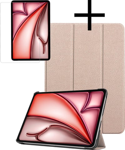 Hoes - Geschikt voor Apple iPad Air (2024/2025/2026) - 11 inch - Met Screenprotector - Trifold Bookcase - Hard Cover - Hardcover Book Case - Tablet Hoesje - Goud