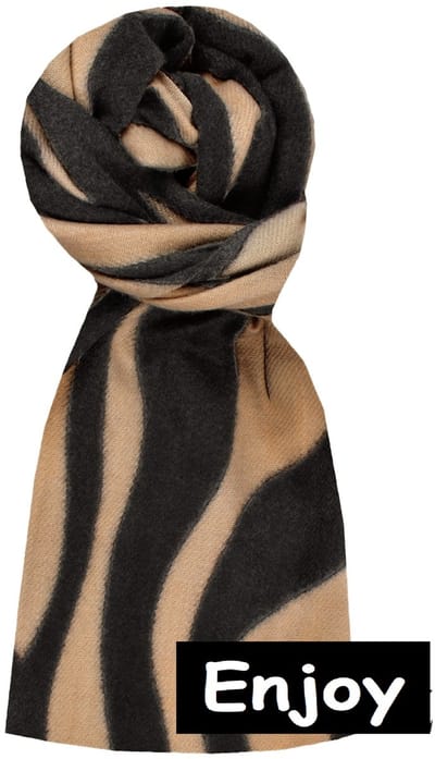 Sjaal camel/ zwart - natuurlijke materialen (viscose en cashmere) - unisex- langwerpige- wintersjaal.